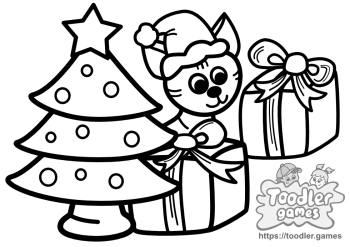 Christmas tree santa kitten gifts coloring